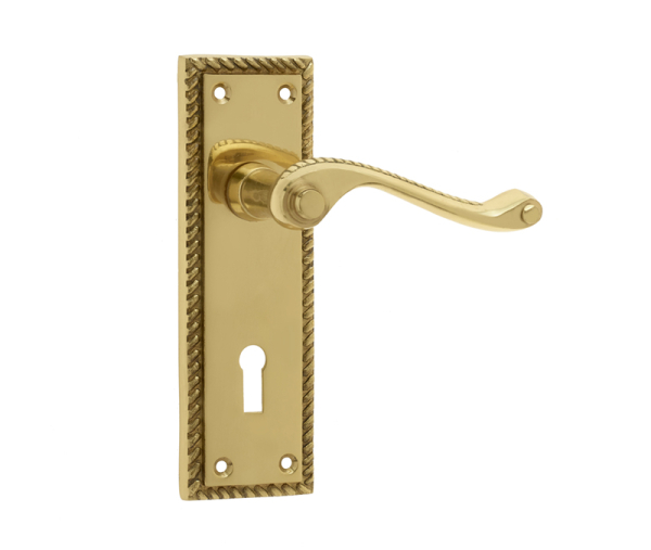 Georgian Suite Door Handle on Lockplate Polished Brass