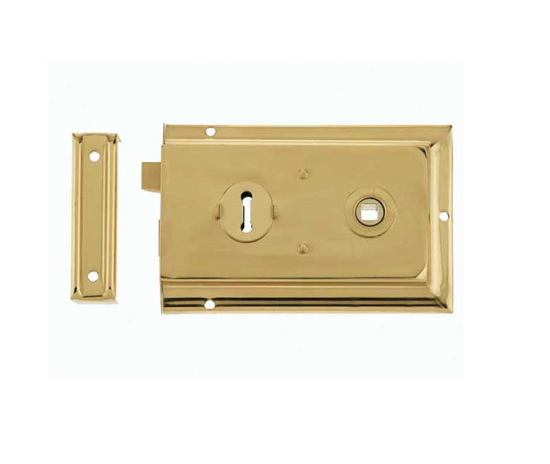 Reversible Rim Lock 152x102mm Polished Brass