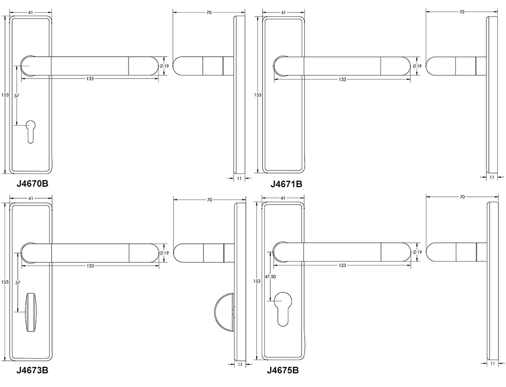 Round Bar Lever on Plate Tech Drawing