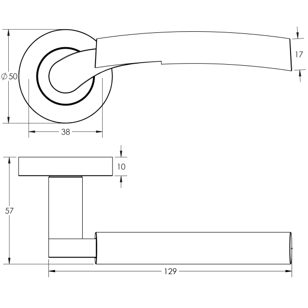 Capri Handle Capri Internal Door Handle Capri Door Handle on Rose Polished Chrome ...