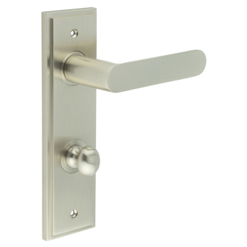 Kensington Door Handle Din Bathroom Backplate Satin Nickel & Turn & Release Kensington Door Handle Din Bathroom Backplate Satin Nickel & Turn & Release
