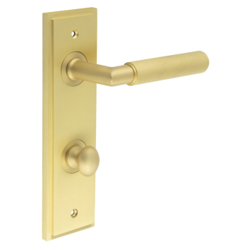 Piccadilly Door Handle Bathroom Din Backplate Satin Brass & Turn & Release Piccadilly Door Handle Bathroom Din Backplate Satin Brass & Turn & Release