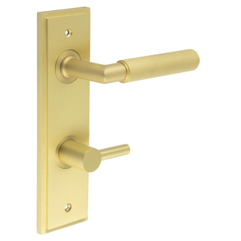 Piccadilly Door Handle Bathroom Din Backplate Satin Brass & Turn & Release Piccadilly Door Handle Bathroom Din Backplate Satin Brass & Turn & Release