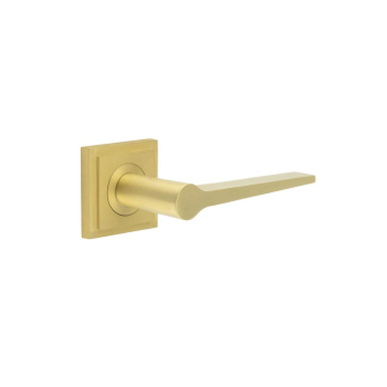 Knightsbridge Door Handle on Square Stepped Rose Satin Brass Knightsbridge Door Handle on Square Stepped Rose Satin Brass