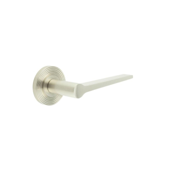 Knightsbridge Door Handle on Reeded Rose Satin Nickel Knightsbridge Door Handle on Reeded Rose Satin Nickel