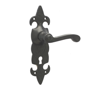 Fleur De Lys Suite Door Handle on lockplate Black Fleur De Lys Suite Door Handle on lockplate Black