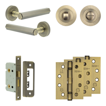 Complete Hex Door Handle Pack - Bathroom - Antique Brass Complete Hex Door Handle Pack - Bathroom - Antique Brass