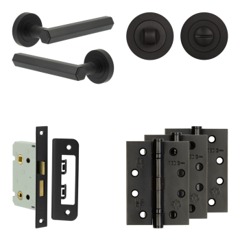 Complete Hex Door Handle Pack - Bathroom - Black Complete Hex Door Handle Pack - Bathroom - Black