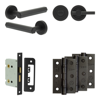 Complete Hex Door Handle Pack - Bathroom - Black Complete Hex Door Handle Pack - Bathroom - Black