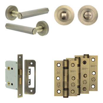 Complete Hex Door Handle Pack - Bathroom - Antique Brass Complete Hex Door Handle Pack - Bathroom - Antique Brass
