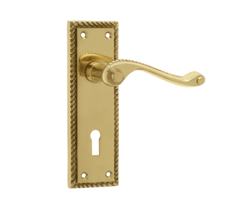 Georgian Suite Door Handle on Lockplate Polished Brass Georgian Suite Door Handle on Lockplate Polished Brass