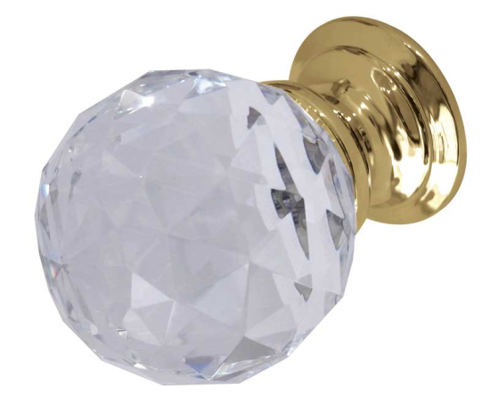 Jedo Faceted Glass Cupboard Knobs 30mm Polished Brass