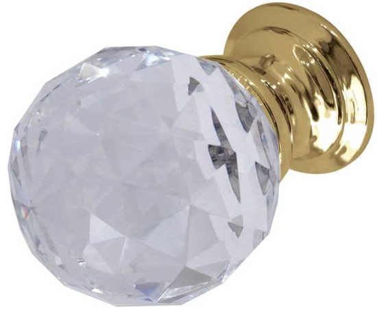 Jedo Faceted Glass Cupboard Knobs 40mm Polished Brass