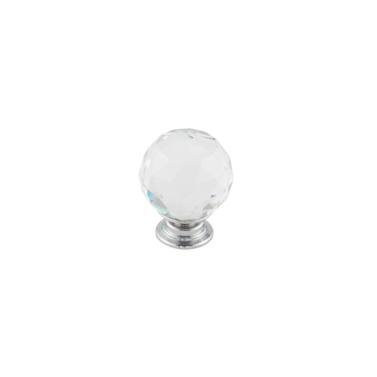 Kontrax Faceted Glass Cupboard Knob 30mm Polished Chrome