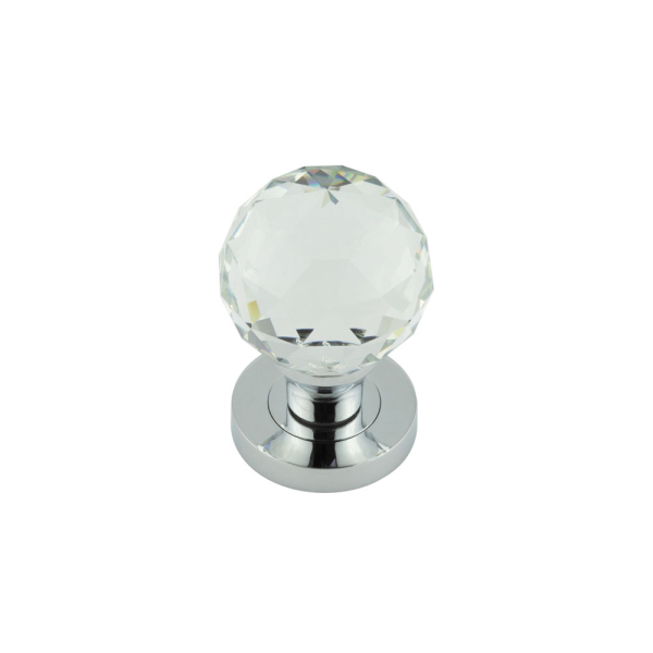 Polished Chrome Faceted Glass Mortice Knob