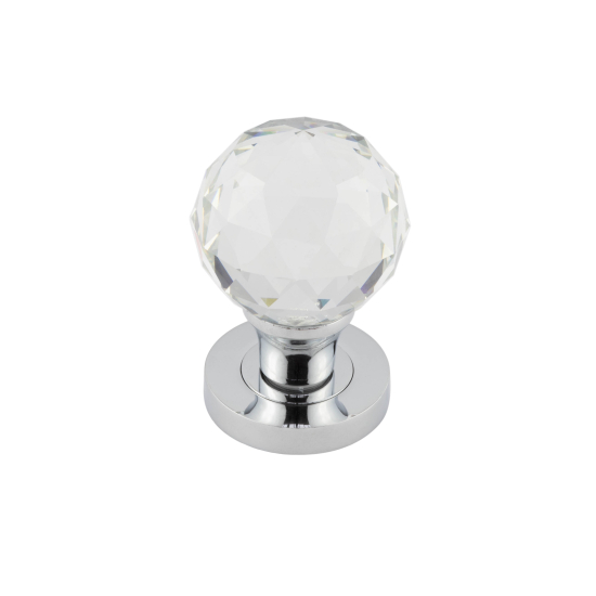 Kontrax Faceted Glass Mortice Knob Polished Chrome