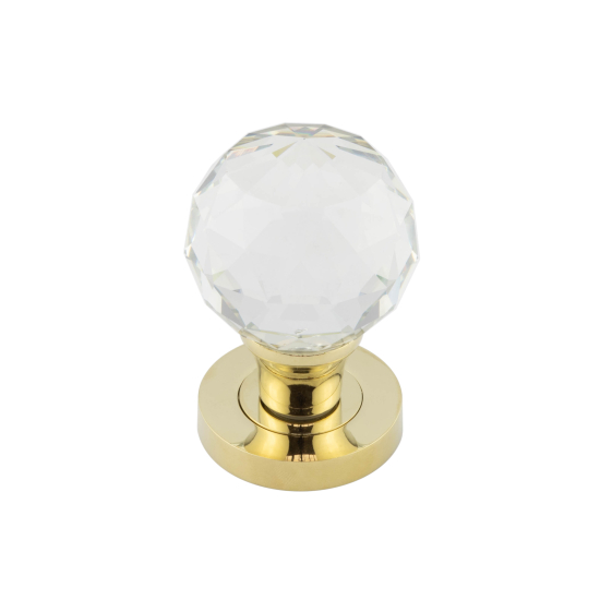 Kontrax Faceted Glass Mortice Knob Brass Finish