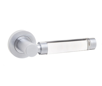 Milo Door Handle on Rose Plain Glass/Satin Chrome Milo Door Handle on Rose Plain Glass/Satin Chrome