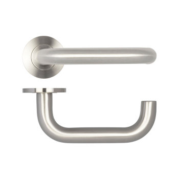 Orbit 19mm Door Handle on 5mm Sprung Rose Grade 304 Satin Stainless Steel Orbit 19mm Door Handle on 5mm Sprung Rose Grade 304 Satin Stainless Steel