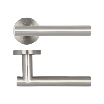Atlanta Door Handles on Rose Grade 201 Satin Stainless Steel Atlanta Door Handles on Rose Grade 201 Satin Stainless Steel