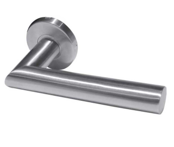 Neptune Door Handle on Rose Grade 201 Satin Stainless Steel Neptune Door Handle on Rose Grade 201 Satin Stainless Steel