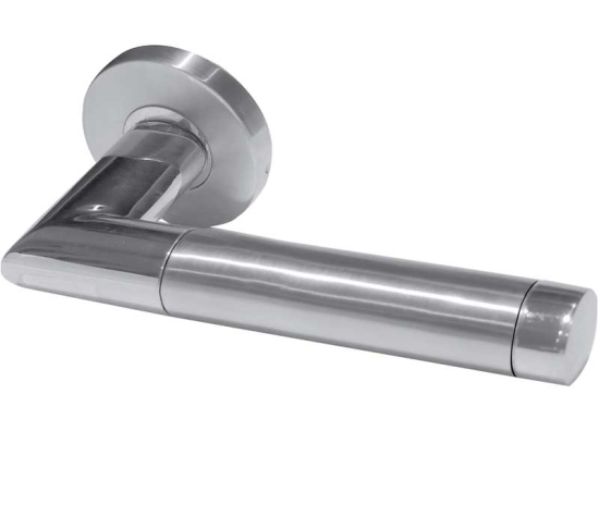 Saturn Door Handle on Rose Grade 304 Satin & Polished Stainless Steel