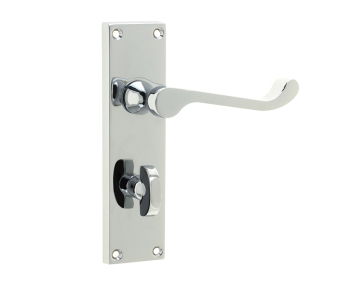 Victorian Scroll Door Handle on Bathroom Plate Polished Chrome Victorian Scroll Door Handle on Bathroom Plate Polished Chrome