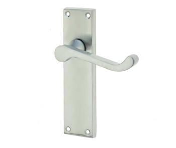 Victorian Scroll Door Handle on Long Latchset Plate Satin Chrome Victorian Scroll Door Handle on Long Latchset Plate Satin Chrome