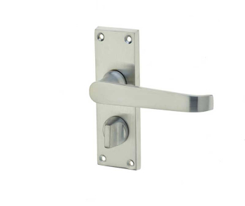 Victorian Straight Door Handle on Privacy Plate Satin Chrome Victorian Straight Door Handle on Privacy Plate Satin Chrome