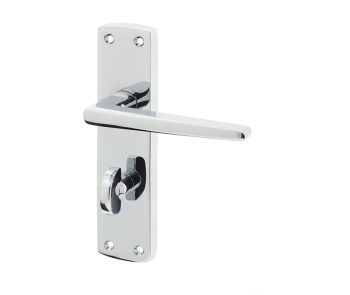 Bray Door Handle on Bathroom Plate Polished Chrome Bray Door Handle on Bathroom Plate Polished Chrome