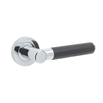 Ascot Door Handle on Rose Black Leather/Polished Chrome Ascot Door Handle on Rose Black Leather/Polished Chrome