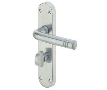 Porto Suite Door Handle on Bathroom Plate Satin Chrome Porto Suite Door Handle on Bathroom Plate Satin Chrome